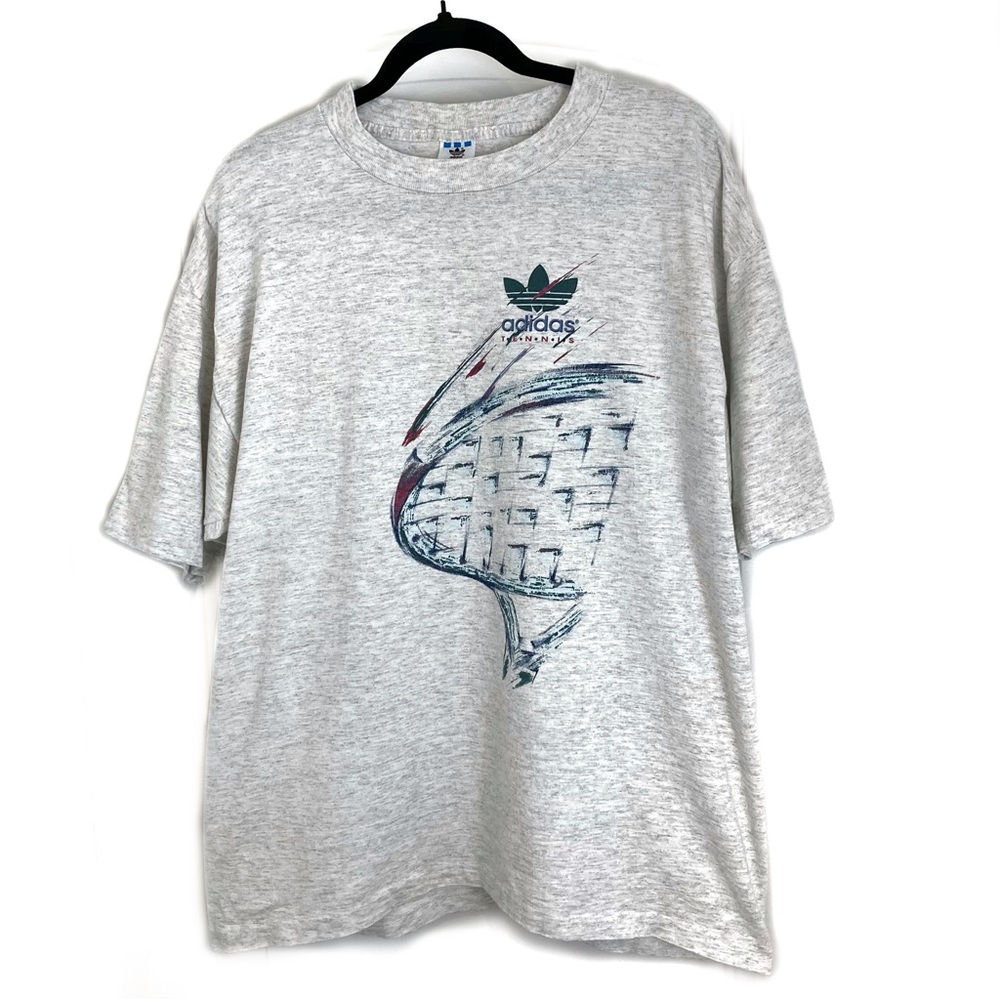 [ Adidas ] Vintage Tennis Graphic T-Shirt – Size L – Made in USA